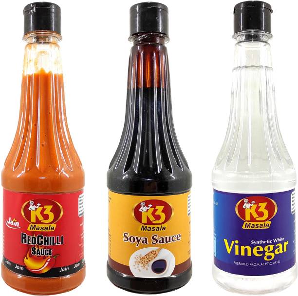 K3 Masala Jain Sauce WIth No Onion/Garlic Soya sauce & Red Chilli Sauce,Vinegar(Pack of 3) Sauce