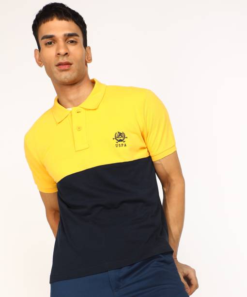 U.S. POLO ASSN. Color Block Men Polo Neck Yellow T-Shirt