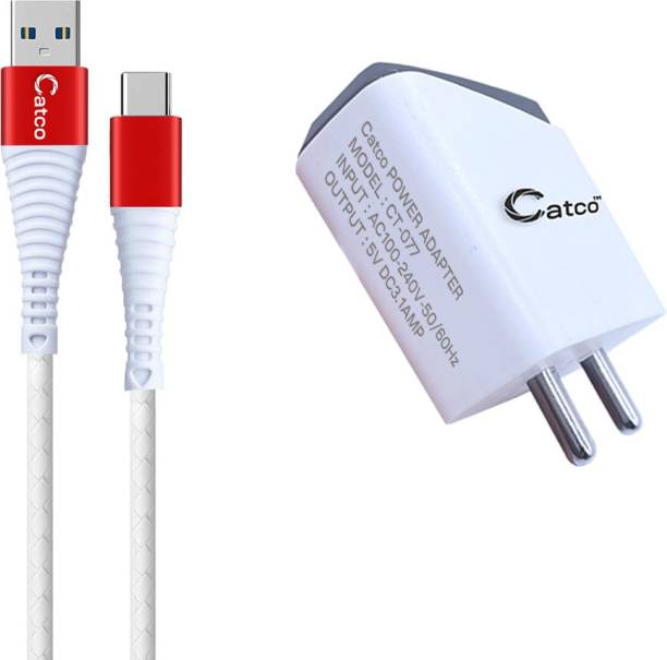 Catco Wall Charger with 2.4A Type C Data Cable Designed For Samsung Galaxy F23 5 W 3.1 A Multiport Mobile Charger with Detachable Cable