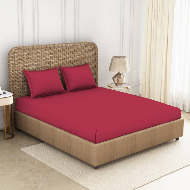 SPACES 144 TC Cotton King Solid Flat Bedsheet