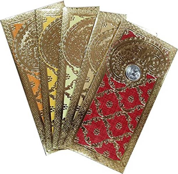 Peeplvalue Designer Sagun Gift Envelope with golden metallic Border and Coin Money Envelopes