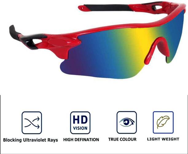 Cereto Black and Red Sports Googles Mirrored UV Protection For Boys Cricket Goggles