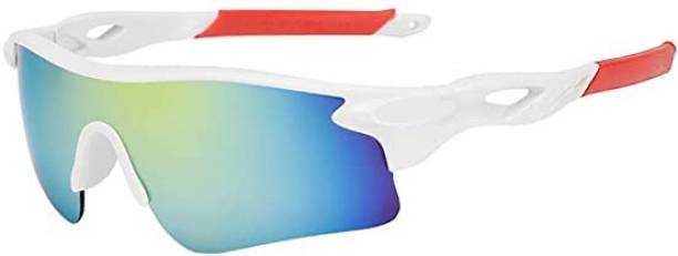 Cereto White & Red Sports Googles Mirrored UV Protection For Boys Cricket Goggles