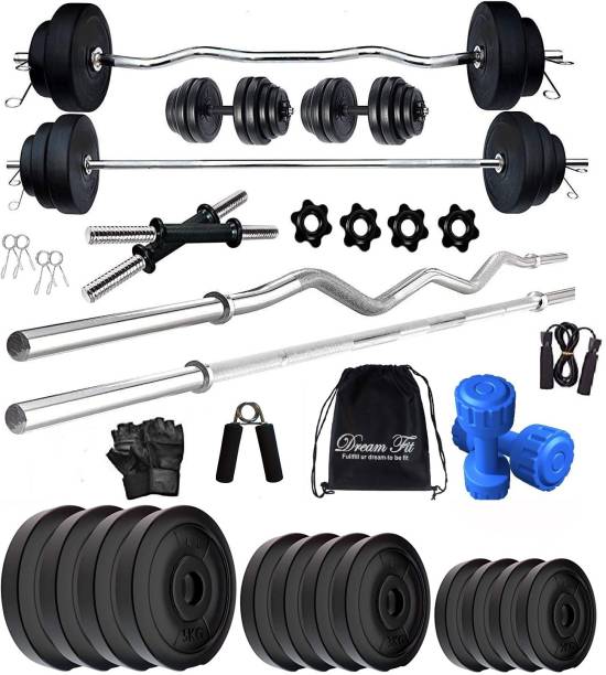 DreamFit 40 kg 40 kg Home gym with 3ft Straight Rod , 3ft Curl Rod , pair of 2 kg pvc Dumbbells Home Gym Combo