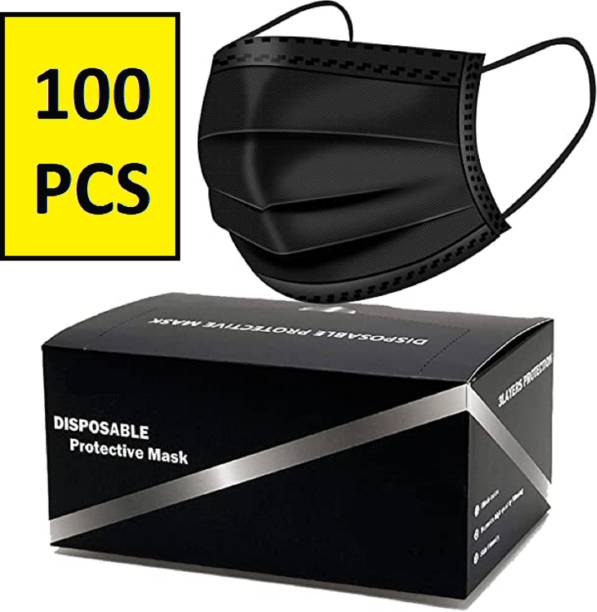 Medicos 100 Pcs With Nose Pin Black Units With Nose Pin Disposable Iso Mark 3 Ply Pharmaceutical Breathable Surgical Pollution Face Mask Respirator with 3 Layer For Men, Women, Kids BLACK SURGICAL MASK Water Resistant Surgical Mask With Melt Blown Fabric Layer