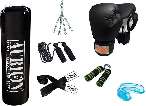 Aurion Unfilled 5 Feet Boxing Punching Bag Combo with Gloves, Chain and Accessories Hanging Bag