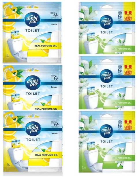 Ambipur Toilet freshener, Bathroom freshener, Lemon Jasmine fragrance combo pack of 6 Blocks