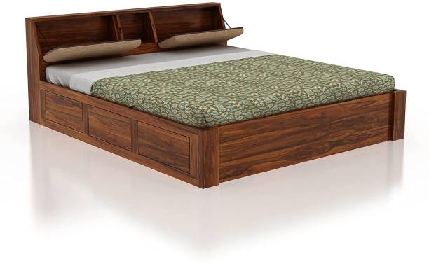 Ganpati Arts Solid Sheesham Wood Mayor King Size Bed with Box and Headboard Storage Solid Wood King Box Bed