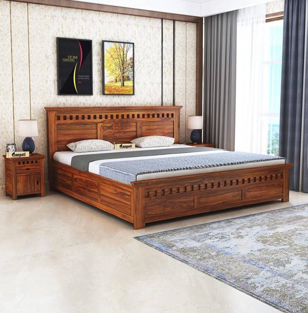 Ganpati Arts Sheesham Wood Armania King Size Bed with Hydraulic Storage for Bedroom Solid Wood King Hydraulic Bed