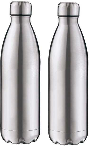 LIMETRO STEEL Pack of 2 1000 ml Thermosteel Vaccum Insulated Hot & Cold Water Bottle 1000 ml Flask