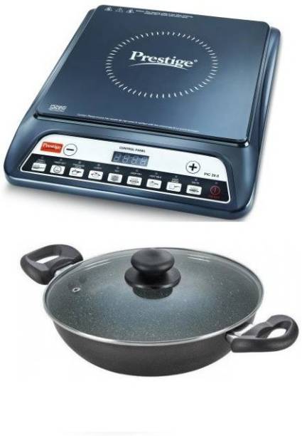 Prestige 240 MM GRANITE GLASS LID KADHAI WITH 1600 W Induction Cooktop