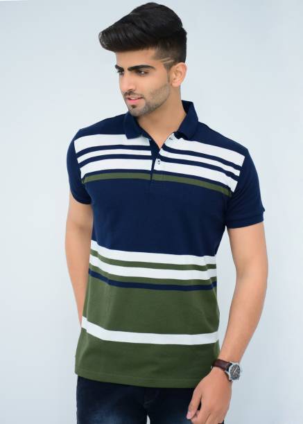 Men Colorblock Polo Neck Cotton Blend (180 gsm) Dark Green T-Shirt Price in India
