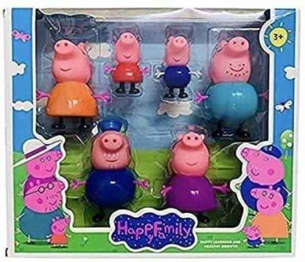 Kikee Toys Peppa Pig Family Set of 6 Action Figure Toys for Kids, 6 Peppa Pig Combo Set
