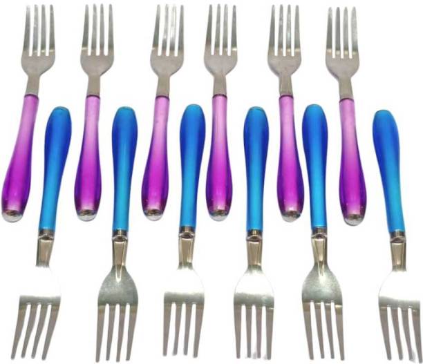 AYDIN Stainless Steel 12pcs Fork Set with Plastic Handle for Dining Table (Set of 12) Stainless Steel, Plastic Dinner Fork Set