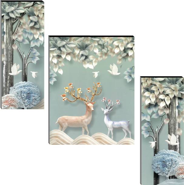 Indianara Set of 3 Deers MDF Art Painting (4064FL) without glass Digital Reprint 18 inch x 12 inch Painting