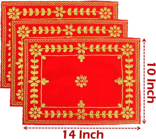 Bhakti Lehar ( 10 x 14 Inch ) Jari Design Embroidered Velvet Pooja Aasan Cloth for Temple Altar Cloth