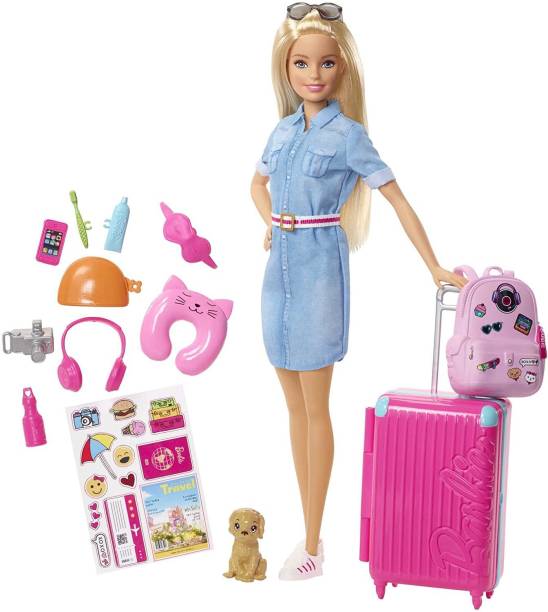 BARBIE Blonde Doll and Travel Set with Puppy, Luggage & 10+ Accessories