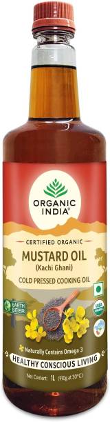 ORGANIC INDIA Organic Mustard Oil || Kacchi Ghani - 1L Mustard Oil Plastic Bottle