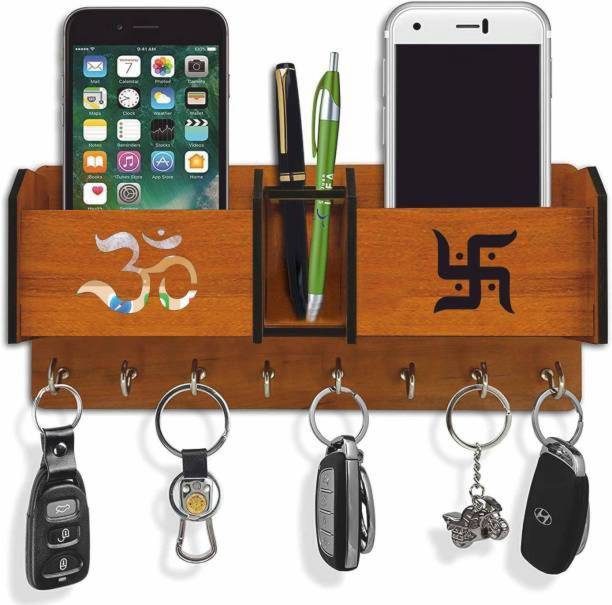 Brothers Creation Wooden Pocket mobile and pen holder 8 Hook Wood Key Holder Wood Key Holder