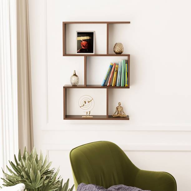 BLUEWUD Maple Engineered Wood Open Book Shelf