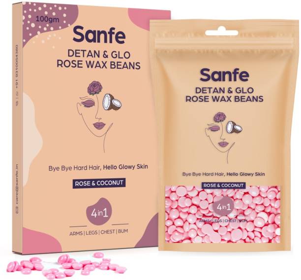 Sanfe Detan & Glo Rose Wax Beans For facial Hair|Removes Hair Effortlessly Wax