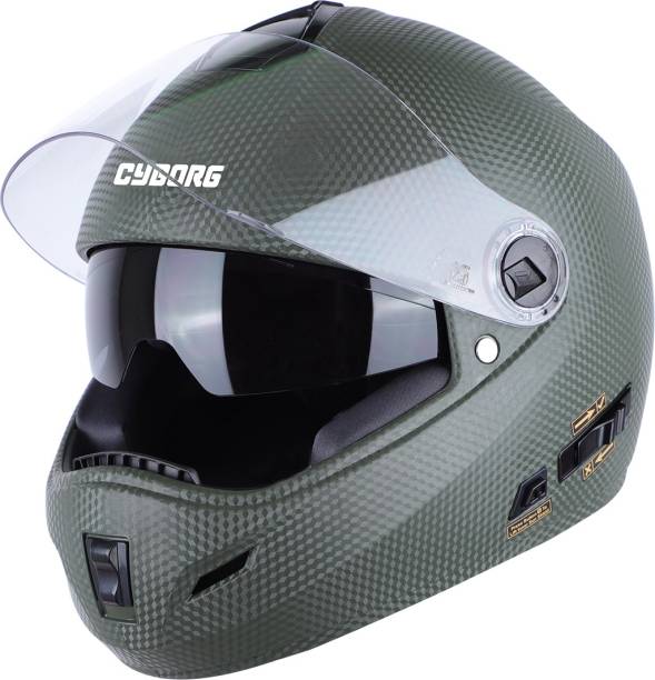 Steelbird Cyborg Double Visor Full Face Helmet, Inner Smoke Sun Shield Motorbike Helmet