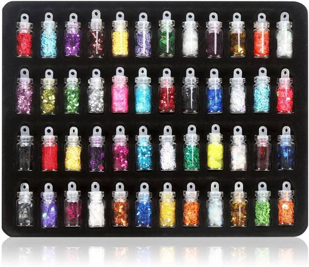 Beauty Glazed 48 Bottles/Set 3D Nail Art Charms Kit, Random Nail Art Glitter Sequins, Glitter