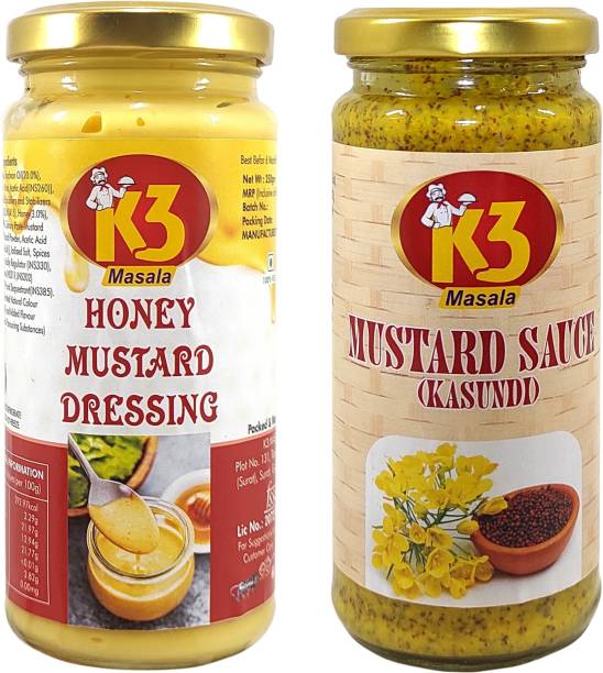K3 Masala Mustard Sauce/Kasundi and Honey Mustard Sauce / Dressing.(Pack of 2) Mustard