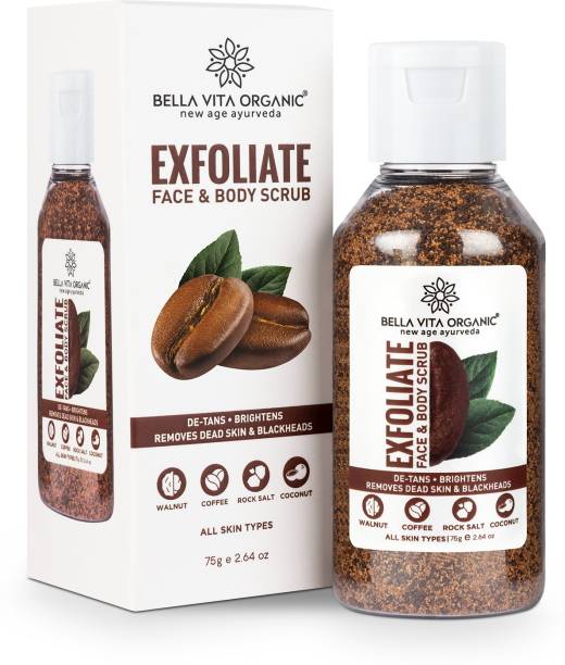 Bella vita organic Coffee Face & Body Scrub For Skin Brightening De-Tan Ayurveda, Exfoliate Knees, Elbows, Face, Scalp, Arms Etc Scrub