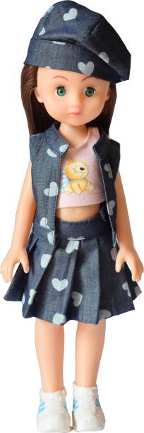 EL FIGO Girl Doll For Kids in Denim Skirt Dress With Hat (Suitable for 2 Yrs & Above)