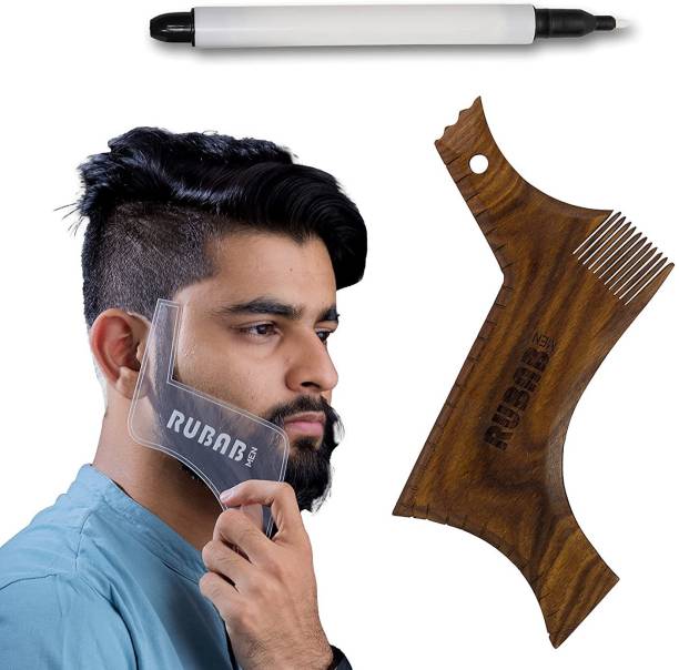 RUBAB MEN Beard Shaper - Handcrafted wooden and Transparent Shaper & Beard Marking Pen