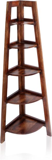 SHRI MINTU'S ART Wooden Corner Ladder Shelf | Decorative 5 Tier Ladder Shelf for Home & Office Solid Wood Open Book Shelf