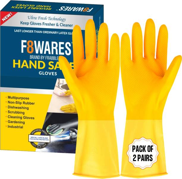 F8WARES Reusable and Washable Dish washing / Kitchen / Industrial / Gardening Rubber Latex Hand Cleaning Gloves For Men Women 12 Inches Long Wet and Dry Glove Set