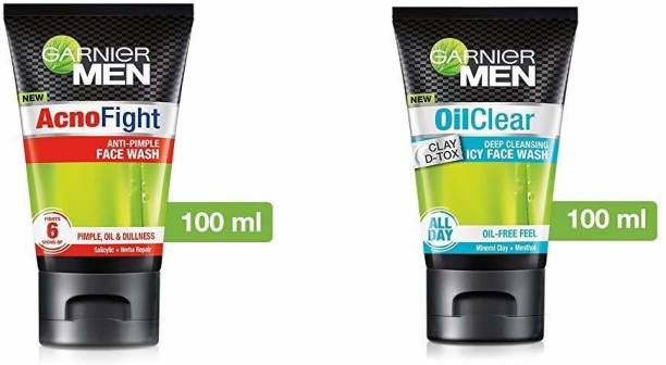 GARNIER Men, Acno Fight Anti-Pimple & Oil Clear ,100*2=200gm (PACK OF 2) Face Wash