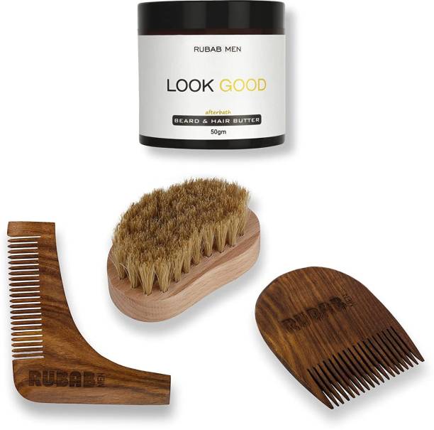 RUBAB MEN Beard Grooming Kit of 4 -Beard Brush, Beard Comb, Hair n Beard Butter and Shaper