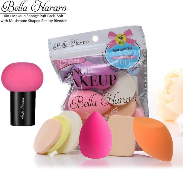 BELLA HARARO Makeup Beauty Blender & Powder Puff Pack with Mushroom Shaped Sponge Puff