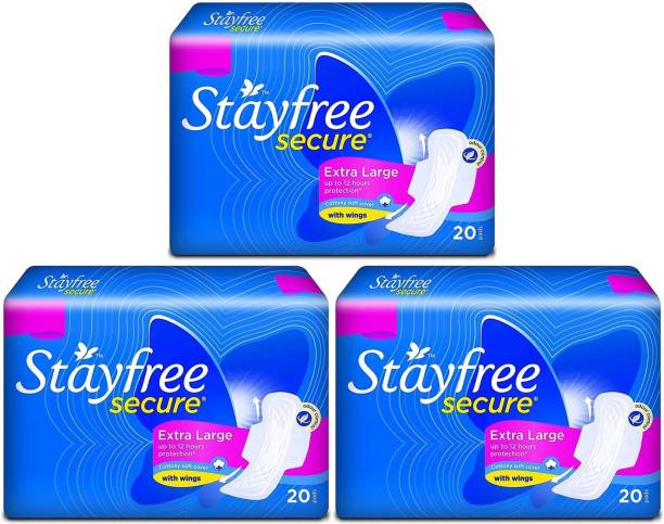 STAYFREE Secure Cottony Extra Large with XL ( 20+20+20 pads ) wings Sanitary Pad