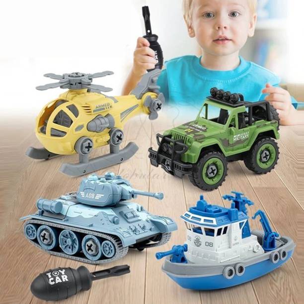 Globular Army Vehicle Toys Helicopter, Bot, Tanker, Army Truck With Screwdriver