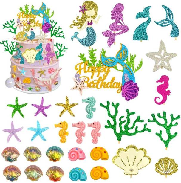 Festiko Festiko®39 PCS Mermaid Cupcake Topper Glitter Merm Cake Topper