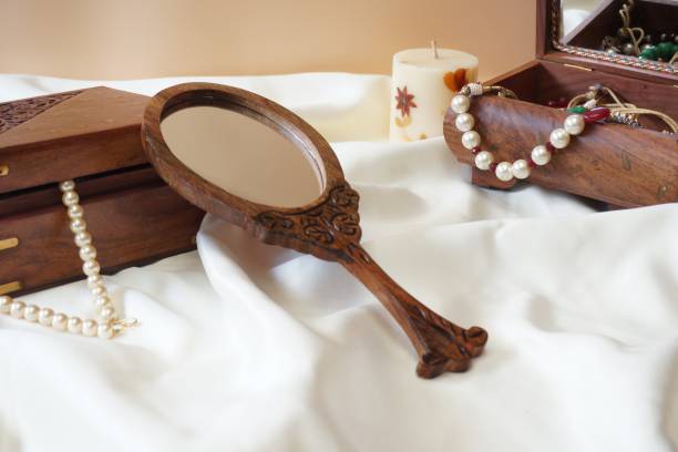 Culturway Wooden Carved Hand Mirror