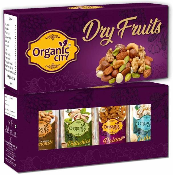 Organic City Dry Fruits Combo (100g Each x 4=400g) - Almonds, Raisins, Cashews, Pistachios
