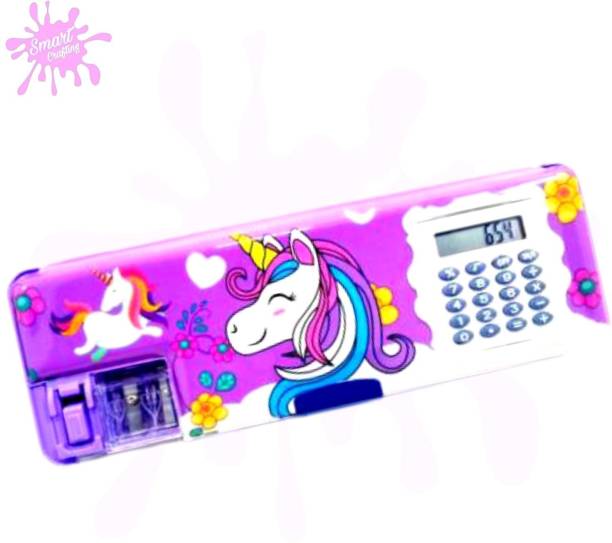 SmartCrafting Cartoon Printed Pencil Box With calculator return gifts for your child Art Plastic Pencil Box, Trendy Cartoon Printed Unicorn Art Plastic Pencil Box