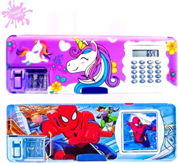 SmartCrafting Best Gift Cartoon Printed Pencil Box With calculator return gifts for your child Cartoon Printed Art Plastic Pencil Boxes