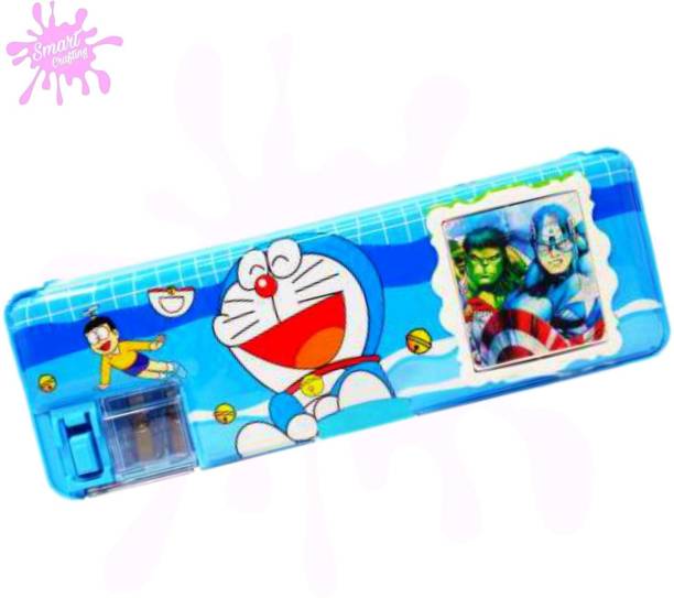 SmartCrafting Pencil Box With Calculator Best return Gifts For Boys and Girls Art Plastic Pencil Box, Trendy Cartoon Printed Doraemon Art Plastic Pencil Box