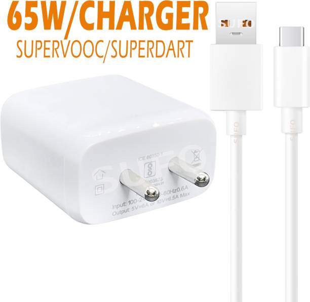 SUFO 65W/10V-6.5A SUPER FAST CHARGER SUPPORT SUPERVOOC/SUPERDART/VOOC/DART/DASH/WARP 65 W Mobile Charger with Detachable Cable