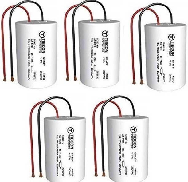 Flysmart Plastic 4 MFD Capacitor for Fan and Mini Cooler Motor (White) (Pack of 5) Power Capacitor
