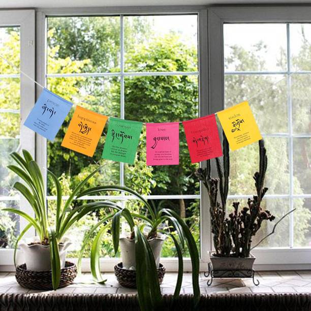 PARTY MIDLINKERZ Tibetan Prayer Flags for Window Rectangle Car Window Flag Flag