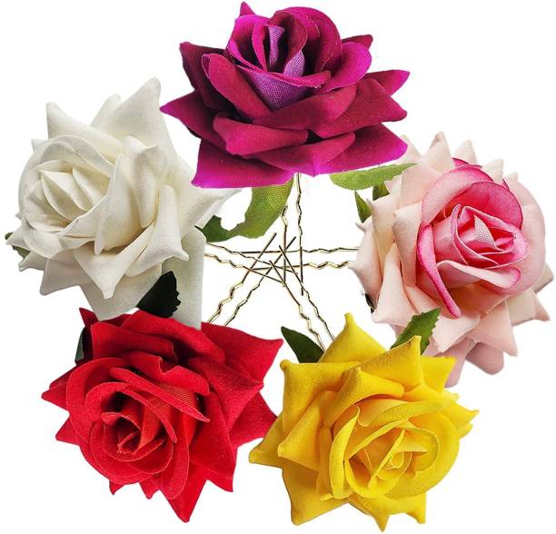 Myra Collection Artificial Roses U-Shape Pins with Colored Roses Hair Styling Accessory Hair Pin