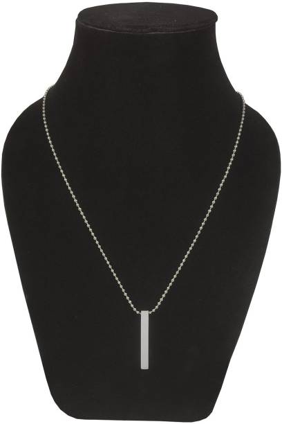 Uniqon Silver 3D Vertical Bar Cuboid Stick Locket Pendant Necklace Chain Mens Women Stainless Steel