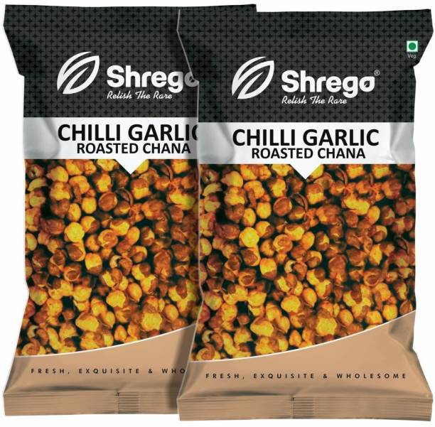 Shrego Chilli Garlic Roasted Chana, Snack And Namkeen, 300G (2X150G Vacuum Packed)